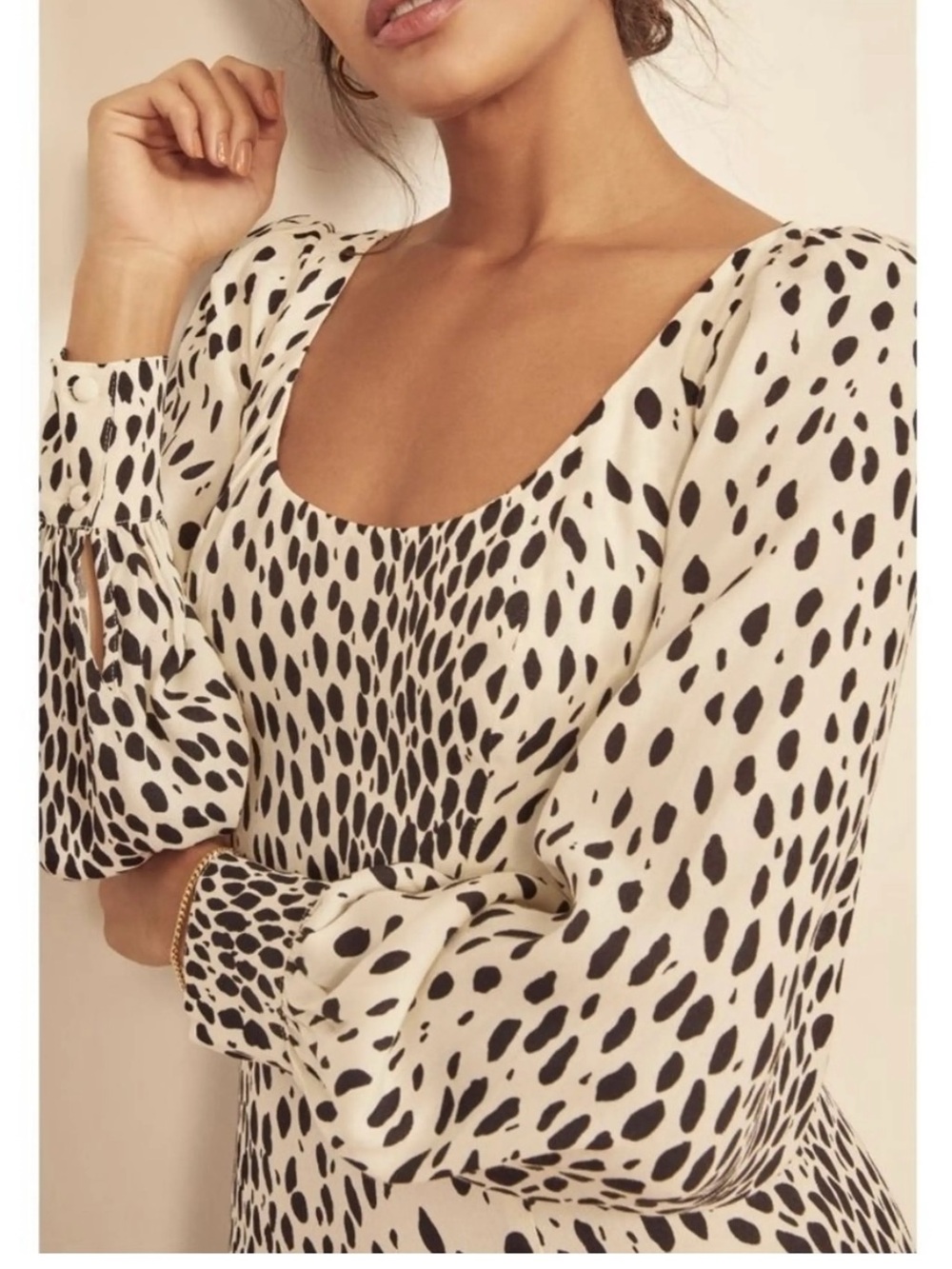Reformation Alesia Dress Cream Cheetah  Leopard Animal Print Midi Dress Size 0 - Picture 2 of 12